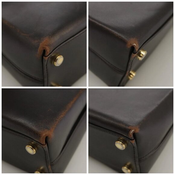 Salvatore Ferragamo Gancini Hand Bag Leather 2way Dark Brown Gold Auth 103214 - Picture 14 of 16